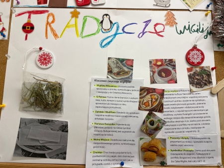 Plakaty o tradycjach bożonarodzeniowych w klasie 2.